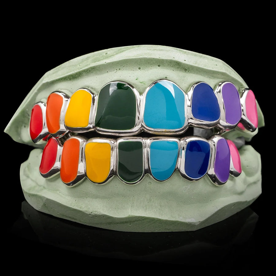 Full Enamel Grillz in multicolor enamel on sterling silver