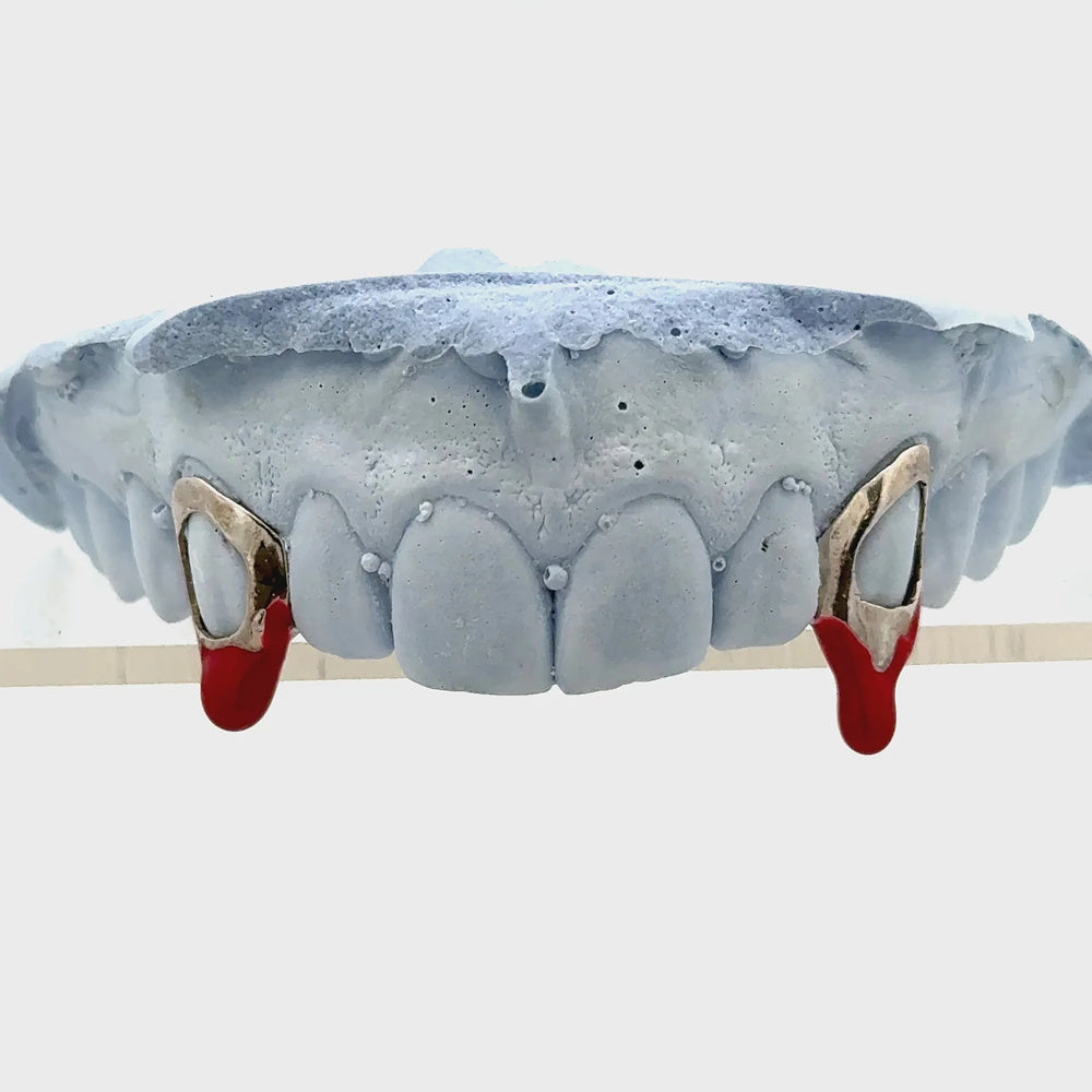 Partial Enamel Grillz with red enamel drip fangs