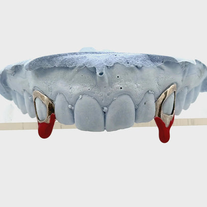 Partial Enamel Grillz with red enamel drip fangs